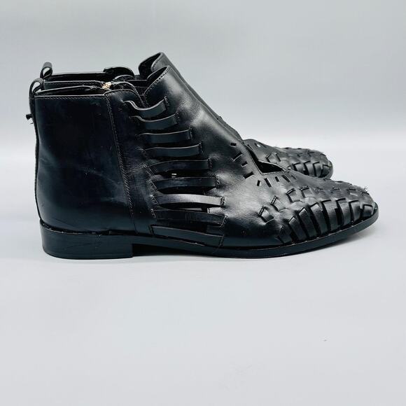 Ivy Kirzhner Boots Women 10 Black Leather Woven Booties Cutout Ankle Zip Comfort - Picture 1 of 12